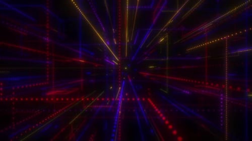 Abstract Glowing Neon Grid Tunnel Motion Background