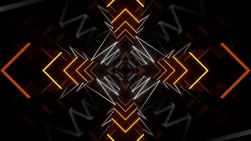 Orange And White Neon Curve Moving In Mirror Tunnel Background Vj Loop In 4K