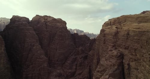 Scenic Cliffs Landscape in Wadi Rum Desert Canyon in the Middle East, Aerial