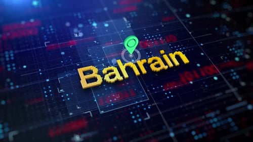 Pixelierter Name des Landes Bahrain