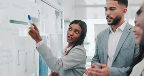 Business woman, coaching and presentation in team brainstorming, strategy