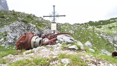 Memorial cross of ww2 bomber crash site in the Austrian Alps