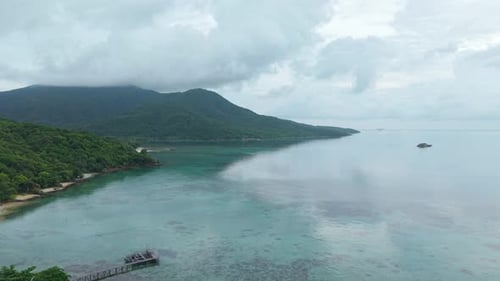 Aerial view of the coast with mountains, Indonesia.