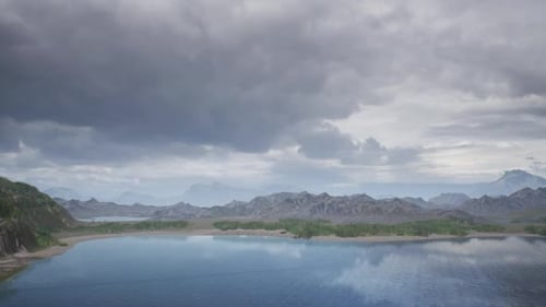 Scenic Mountain Lake Under Cloudy Sky Animation