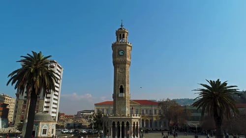 Izmir Clock tower and mansion square drone view