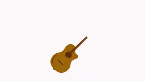 Animated Flat Design Guitar with Popping Hearts