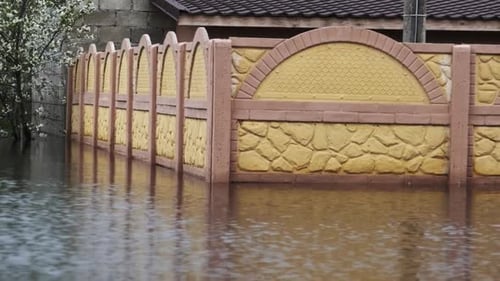 Flooding of Private Houses in Village Overflowing with Water Natural Disasters