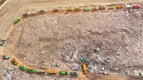 Garbage piles in landfills From an aerial view, Drone