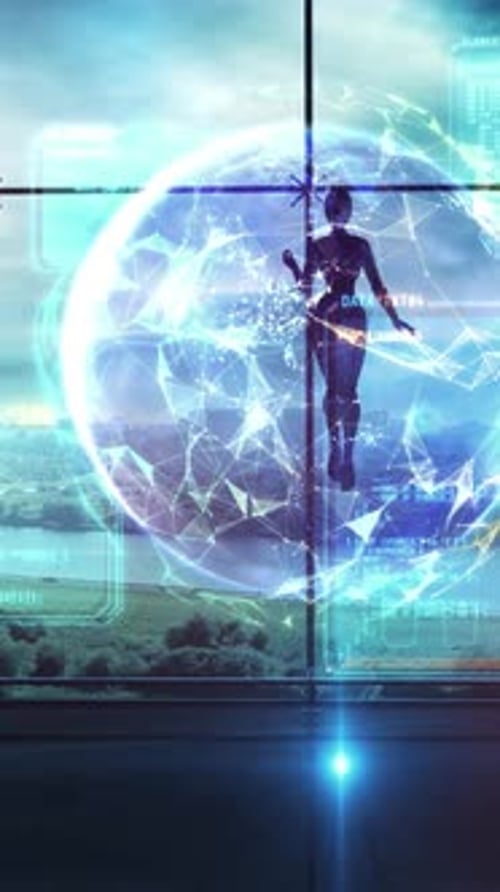 Futuristic AI Interface with Digital Globe and HUD Elements