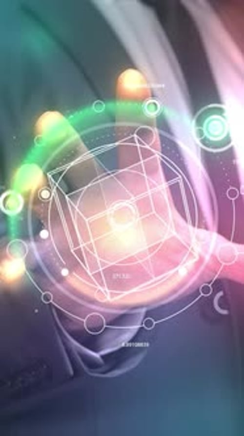 Unrecognizable Man Works with Infographics in Augmented Reality