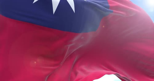 Realistic Waving Taiwan Flag Loop on Blue Sky
