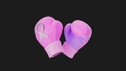Pink Boxing Gloves with Awareness Ribbon 3D Animation
