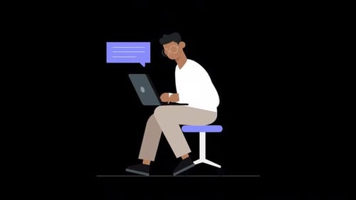 Animated Flat Design Person Typing on Laptop With Chat Bubble