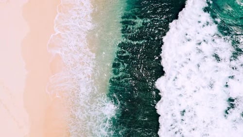 Aerial View on Ocean Waves of Blue Summer Water at Island Landscape of Sea Beach