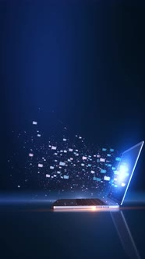 Technological Data Flowing from Laptop Screen Animation