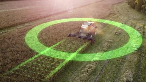 Futuristic Smart Farming Overlay with Digital Grid and Circles