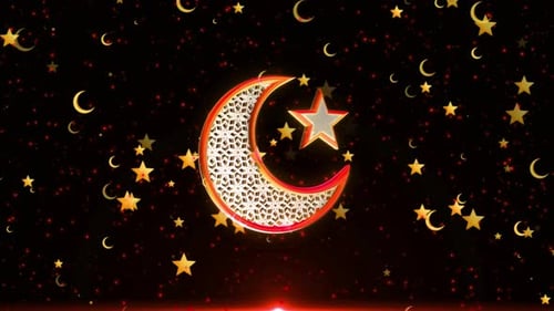 Glowing Golden Islamic Crescent Moon and Star Animation