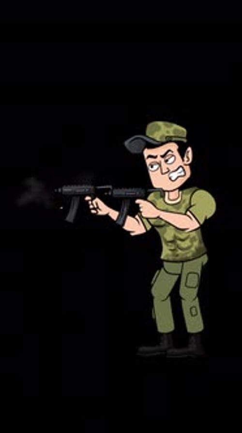 A Soldier Fires a Gun in a Disturbed Area On Alpha Channel Vertical