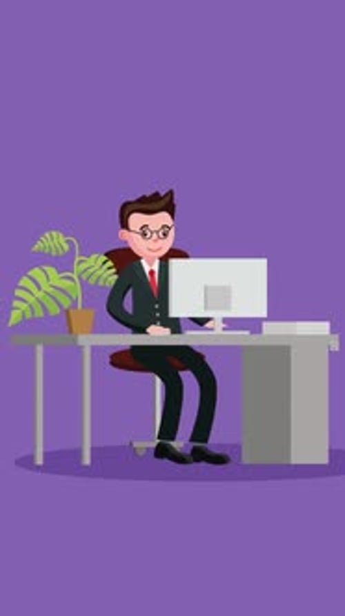 Male Office Worker With Glasses Working On Computer Vertical