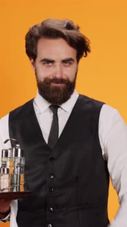 Vertical Video Private Waiter Doing Mute Symbol