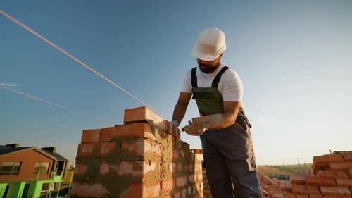 Indian Builder Constructing a New Home Wall