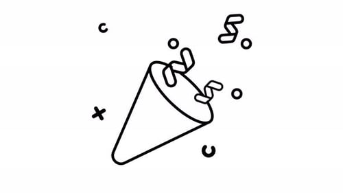 Confetti popper line art animated icon. Motion graphic animation happy new year themed