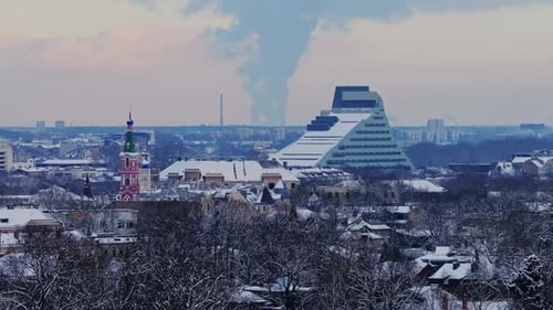 Snowy Riga Cityscape Featuring National Library of Latvia