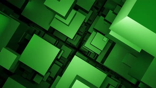 Flow of set of 3d squares. Design. Movement through space from stream of 3d squares.