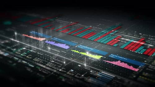 Futuristic Digital Data Interface with Animated Charts and Graphs