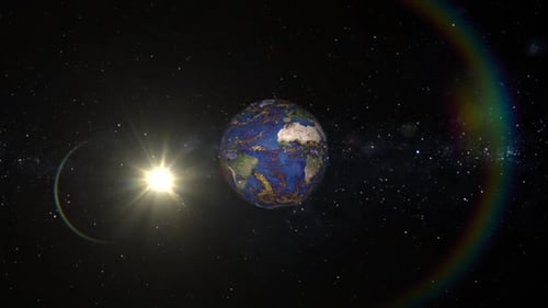 Realistic Earth Rotation with Sun Flare in Starry Space