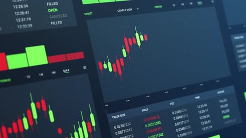 Dynamic stock market data and financial charts animation in 4k