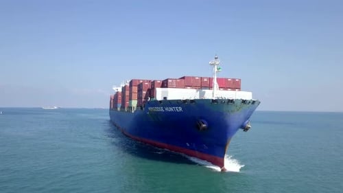 Large container vessel at sea - Aerial footage