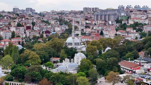 Scenic Cityscape Featuring Mosque and Urban Buildings