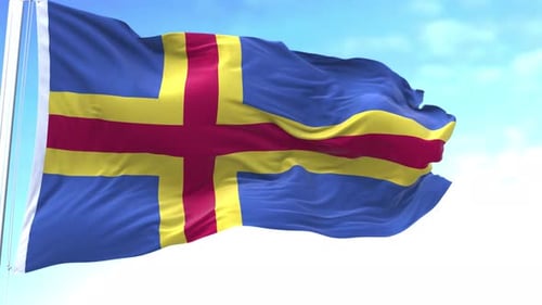 Aland Islands Flag Waving Realistic Seamless Loop