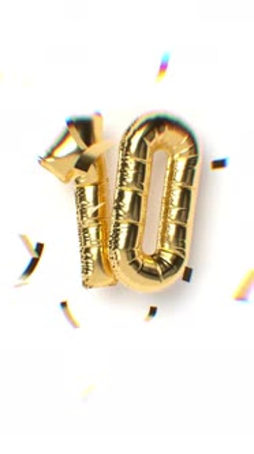 Golden Number 10 Balloon Reveal with Confetti