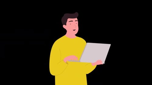 Animated Man Typing on Laptop 2D Character