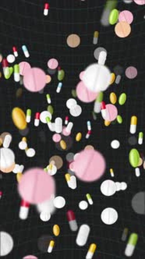 Vertical Video - Assorted Pills and Tablets Medical Background