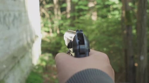 Vista en primera persona de un arma