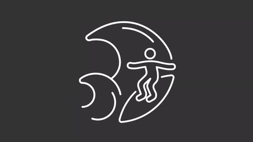 Animated Minimalist Surfer on Wave Line Art Icon Loop
