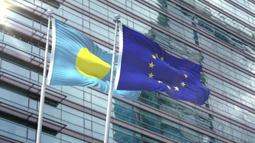 Palau-Flagge gegen Flagge der Europäischen Union