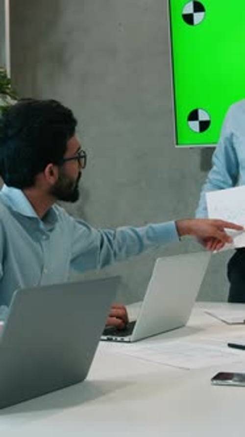 Male CEO Leader Talking to Multiethnic Business Team at Office Meeting Conference Mock Up Chroma Key