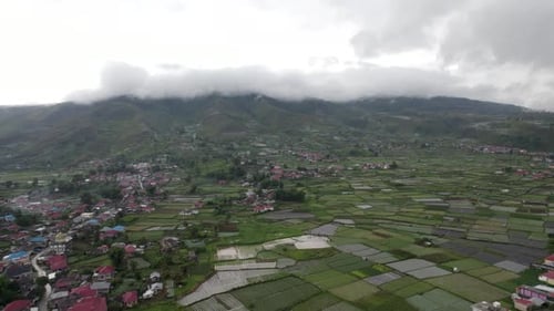 Village in Alahan Panjang in the aerial view of the mountain, West Sumatra