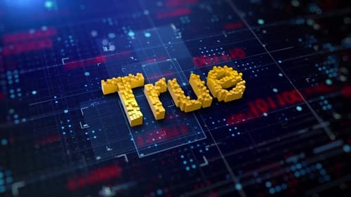 3D Pixelated TRUE Word on Futuristic Digital Grid Background