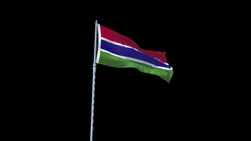 Gambia National Flag Waving in Realistic Alpha Channel Animation