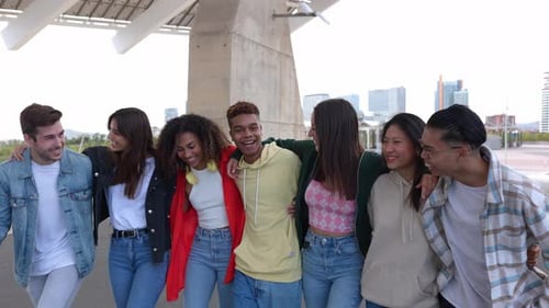 Diverse Friends Walking Together in Urban Setting