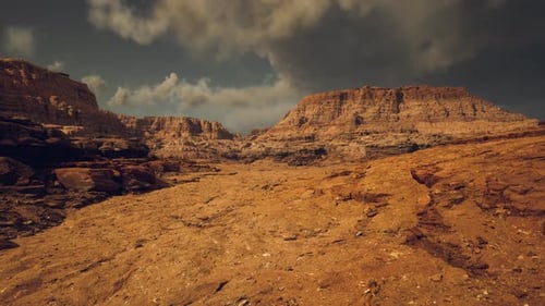 Breathtaking Desert Landscape with Rugged Cliffs Under Cloudy Sky