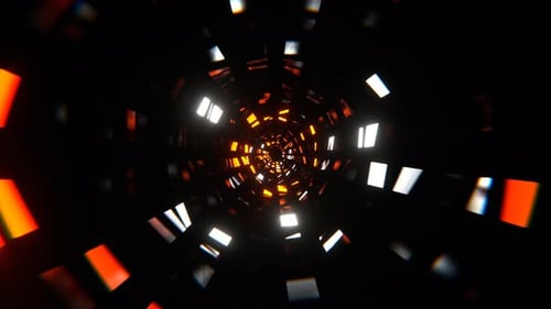 Orange And White Neon Squares Floating In Tunnel Background Vj Loop In 4K