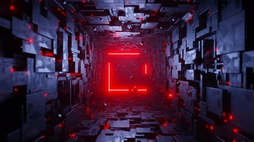 Red Neon Cyber Tunnel Abstract Background Video