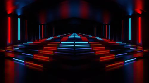 Red And Blue Neon Stair Corridor Background Vj Loop In 4K