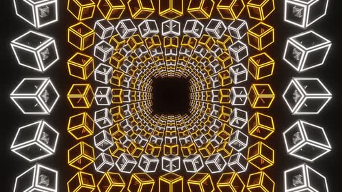 Tunnel Through Moving Orange And White Neon Squares Background Vj Loop In 4K